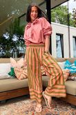 Bloc Stripe Wide Leg Pant Olive & Soft Terracotta